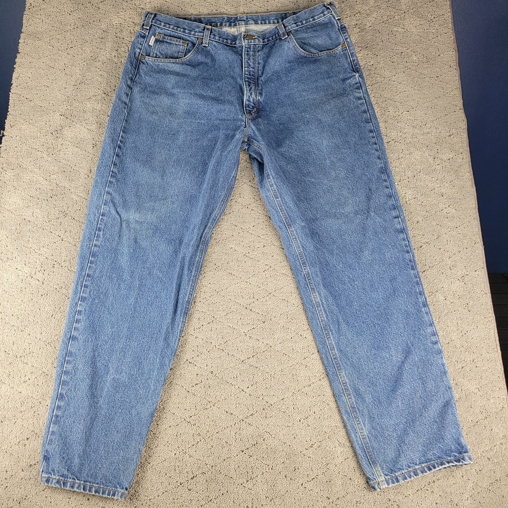 Carhartt Jeans Mens 42x34 Blue Relaxed Fit Tapered Leg Medium Wash Workwear